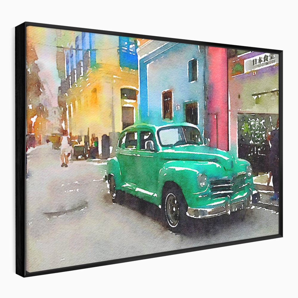 Tablou canvas cu tablou canvas cu masina de epoca, in rama de aluminiu negru